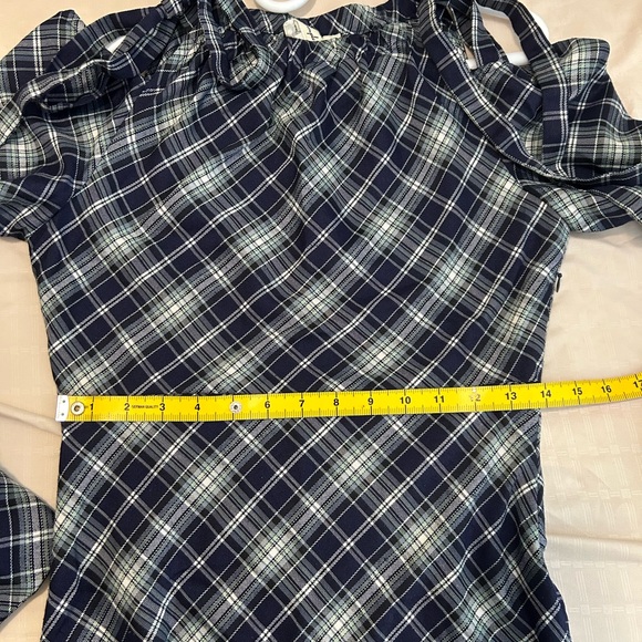 💙Vintage Cold-Shoulder Navy Plaid Midi Dress with Long Sleeves Like New size S - Picture 12 of 14